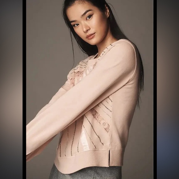 New Anthropologie Beaded Bow Sweatshirt - Picture 2 of 5